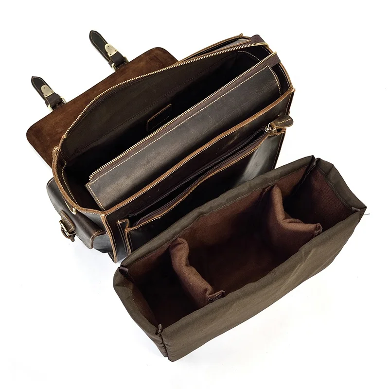 Luufan Men Genuine Leather Camera Bag Simple Retro Dslr Bag Crazy Horse Leather Digital Camera Bag With Compartment