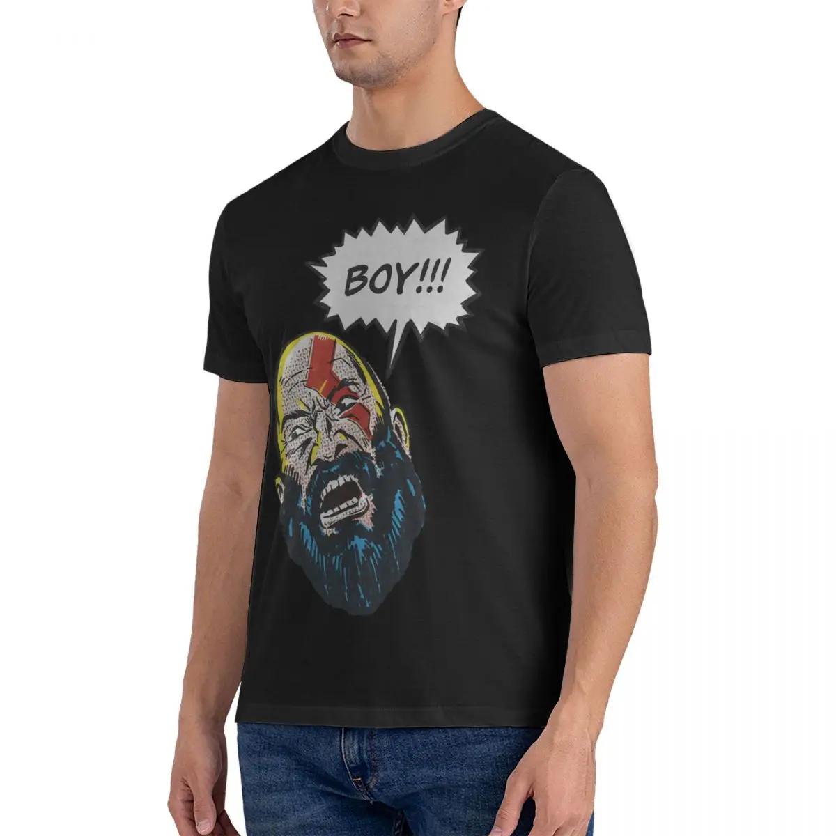 Men's T-Shirt Boy Kratos Fun 100% Cotton Tee Shirt Short Sleeve God Of War T Shirts O Neck Clothes Gift Idea