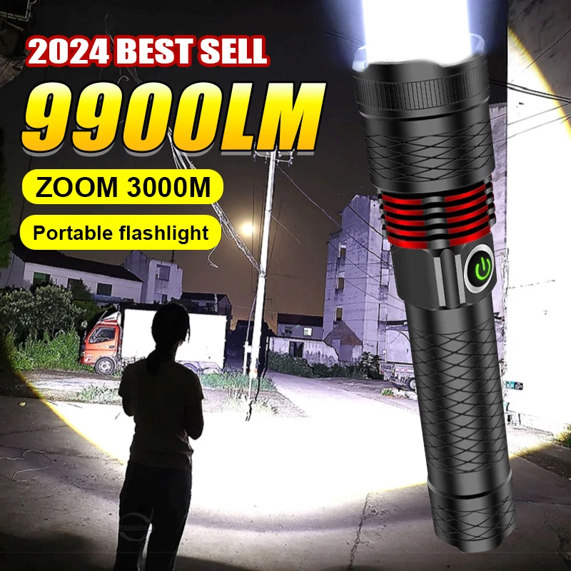 

9900LM Powerful Flashlight Rechargeable Ultra Powerful Torch Lamp White Laser Beads High Power Led Flashlights Tactical Lantern