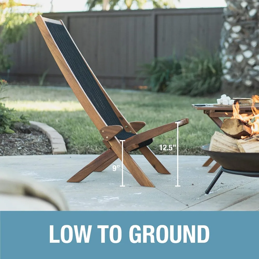 

Folding Rope Chair - Foldable Outdoor Low Profile Wood Lounge Chair, Customized