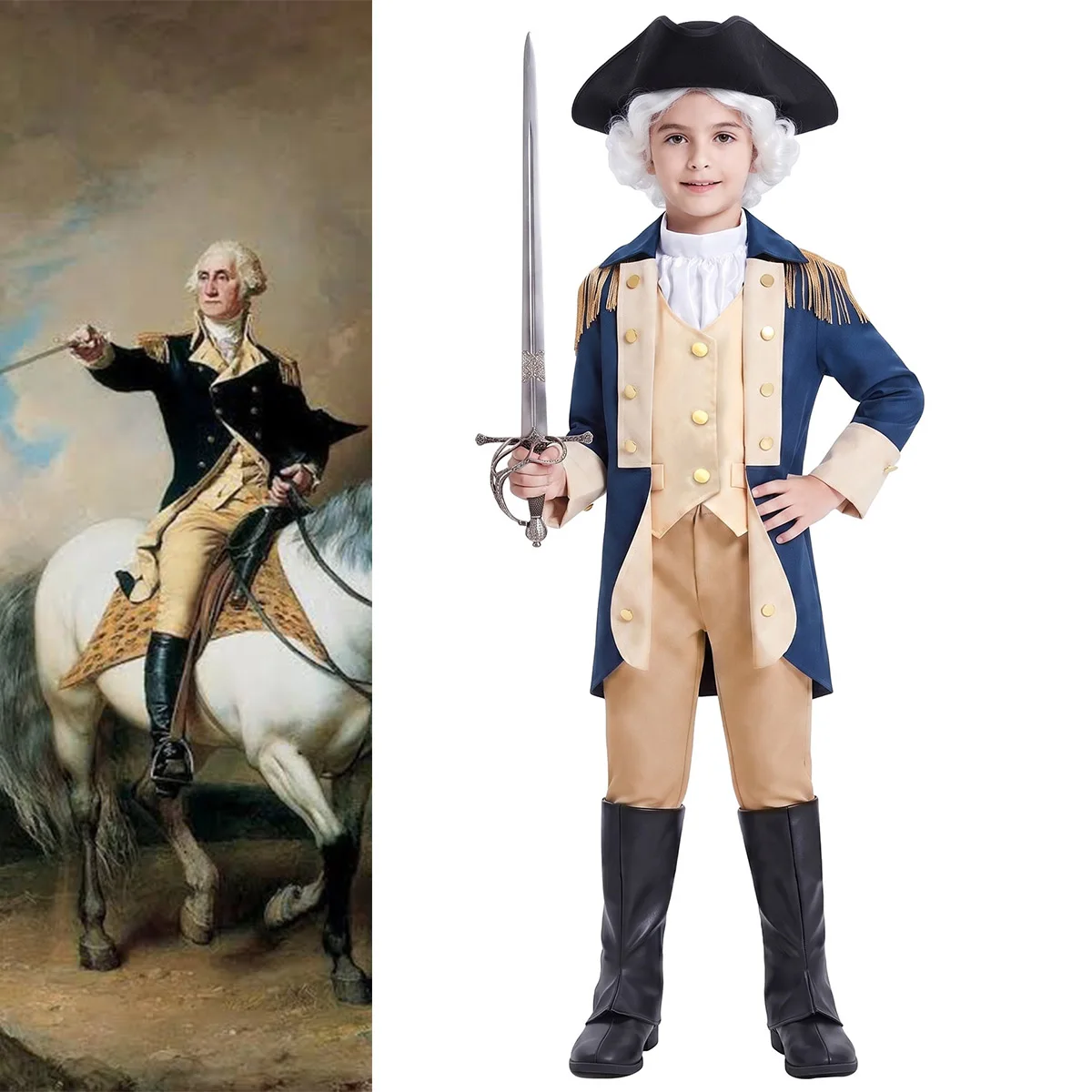 Nuevo Disfraz Infantil de George Washington, Padre Fundador, Uniforme Histórico Americano para Niño, Disfraz de Halloween 2026