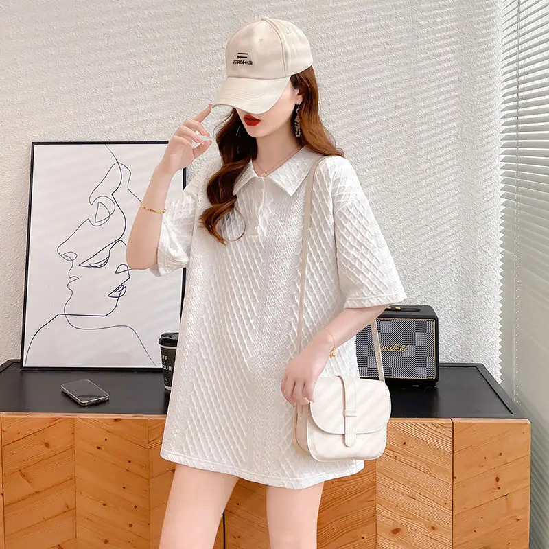 Fashion Lapel Solid Color Short Sleeve Casual Polo Shirts Female Clothing 2024 Summer New Loose All-match Tops Korean Tee Shirt