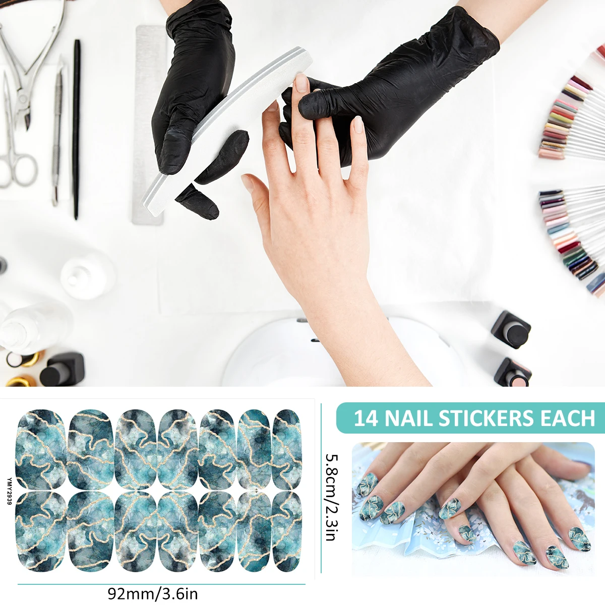 10/12 Sheets Self-adhesive Nail Stickers With Nail File Full Pack Nail Stickers Creative DIY Nail Art Decals Girls Color Fashion