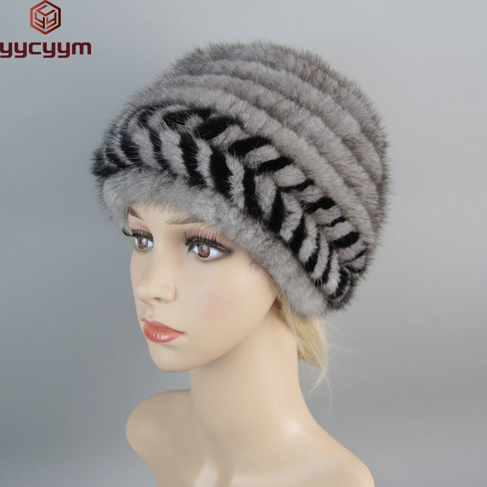 

2024 Brand Women Winter Real Mink Fur Hat Luxury Knit Female Warm Snow Caps Fashion Ladies Natural Mink Fur Beanies Bomber Hat