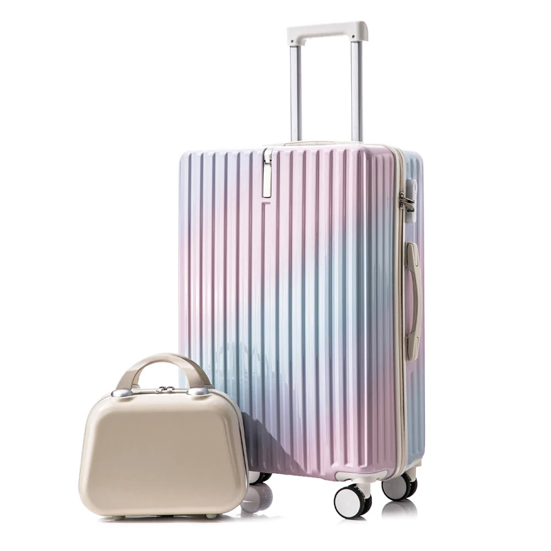 

Wholesale Designer gradient color ABS+PC Trolley PC Travelling Bags Sets Travel Suitcases Luggage with cup holder carry on bags