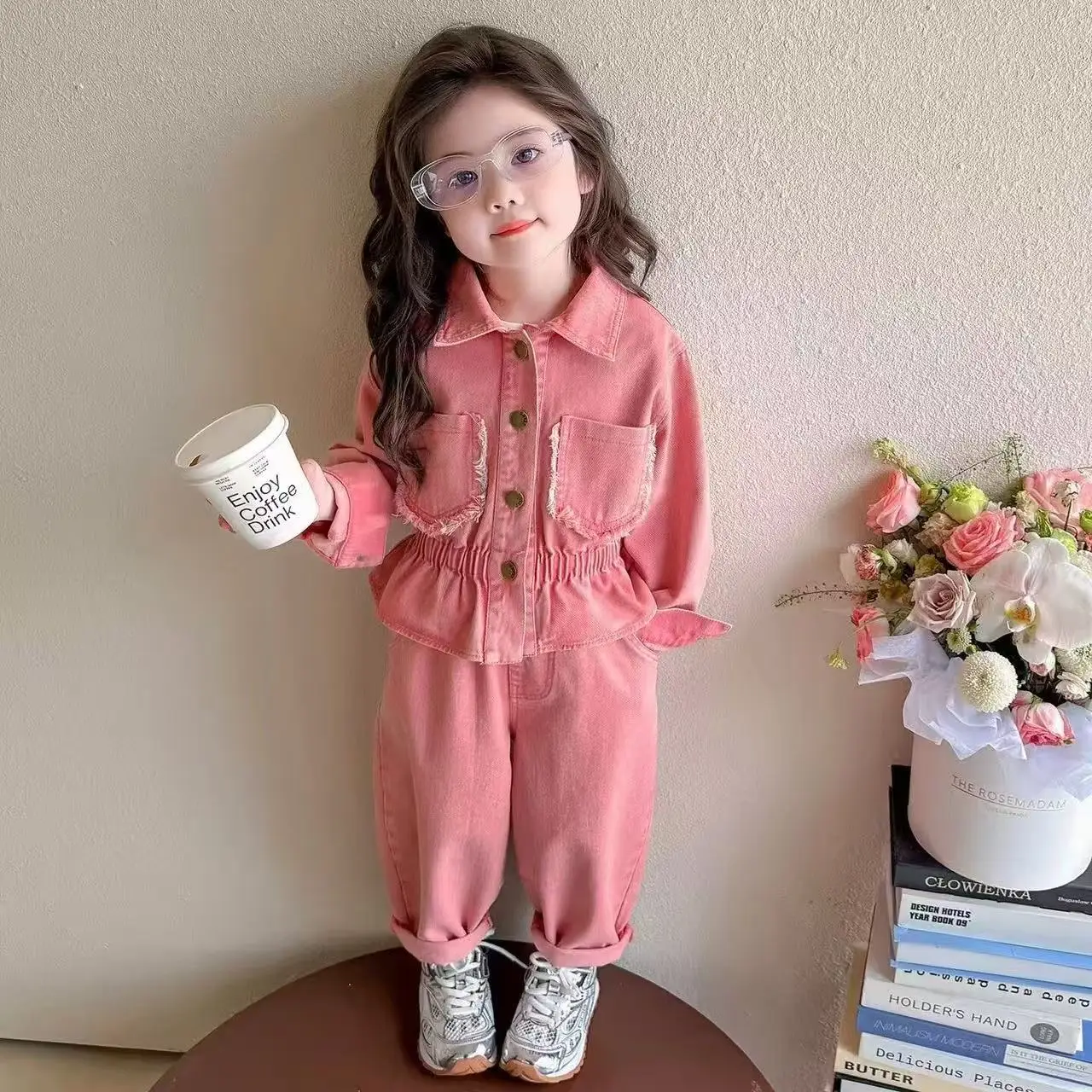 

2-7 Years Baby Girls Spring and Autumn Set New Style Children's Fashionable Deinm Coat+Pants Two Piece Set Kids Outfits 90-140CM