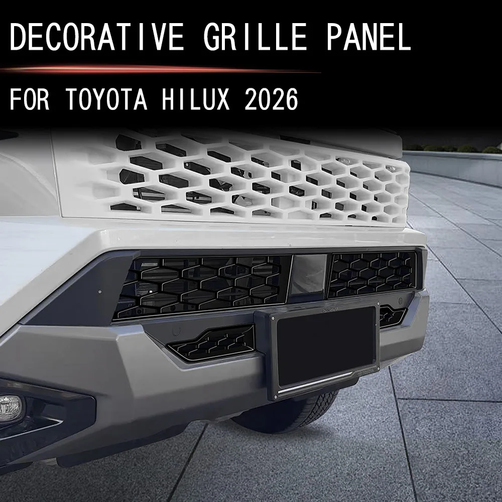 

For Toyota Hilux 2026 2027 abs black Grille Grill Decoration Cover Trim Car Front Lower Grille Bumper Grille Cover Decoration