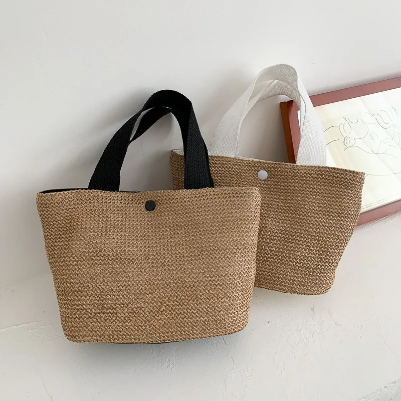 

2026 New Summer Straw Handbag Women's Handbag with Button Closure Beach Bag Women's Travel Vacation Bag