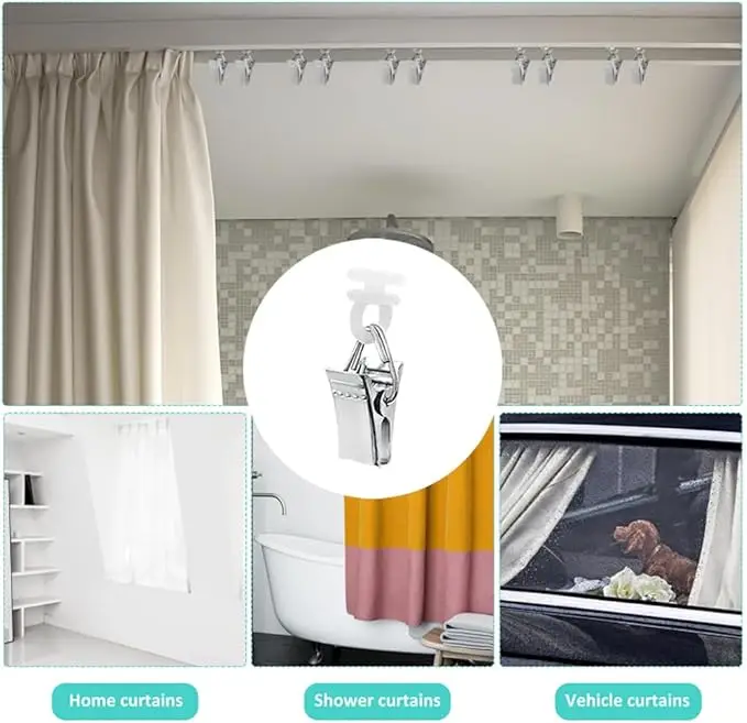 

60PCS Metal Curtain Clips And Rollers, Curtain Track Rails With Clips Rust Resistant Metal RV Accessory Clips For Curtains