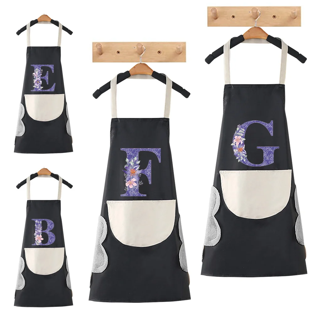 

Adjustable Adult Apron Restaurant Chef Apron Outdoor Camping Picnic Kitchen Cook Aprons with Pockets Purple Flower Pattern