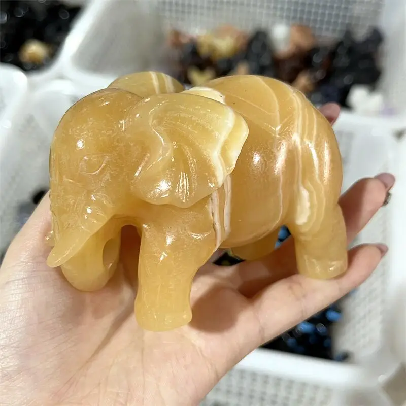 Natural Orange Calcite Elephant Room Decoration Healing Crystal Animal Figurine Reiki Carved Stones Gift 1PCS