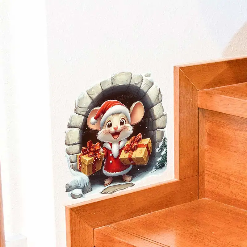 Weihnachten Maus Loch Dekoration Nette Cartoon Wand Aufkleber Wohnzimmer Wand Rand Hause Dekoration Wasserdicht Aufkleber M1050 – Detail 2