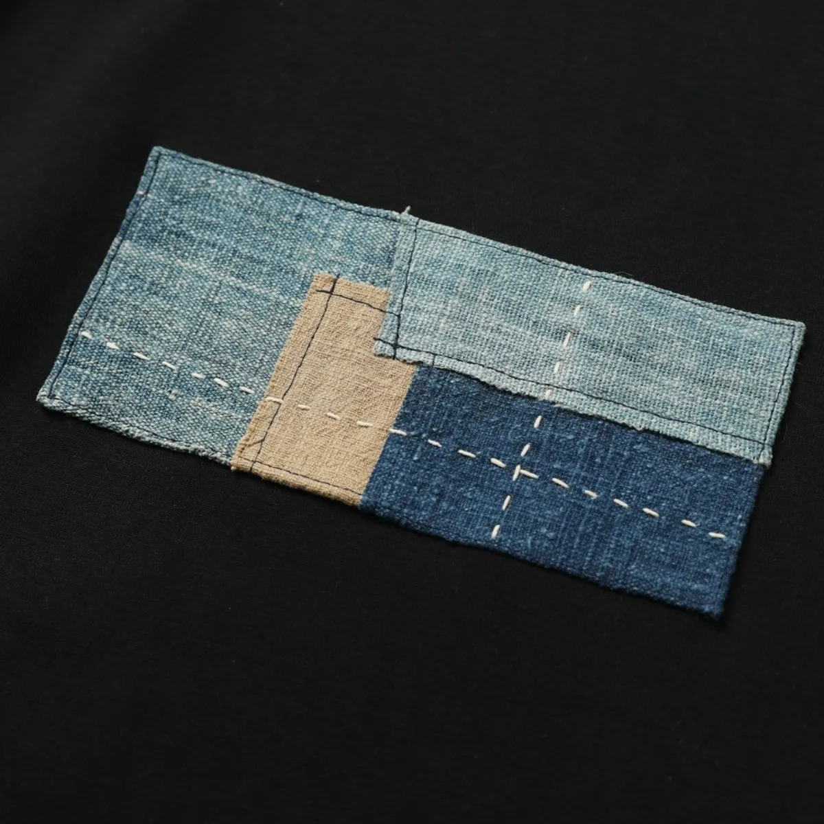 Blue Dyed Fabric Patchwork Cotton Casual Short Sleeved Summer Personalized Casual T-shirt