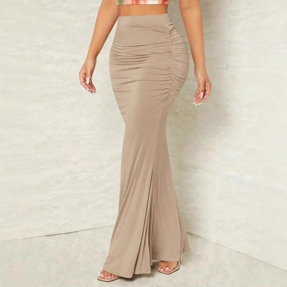 2025 Fishtail Skirt High Waist Ruched Women Skirt Solid Color Design Slimming Effect Long Skirt Commuting Streetwear