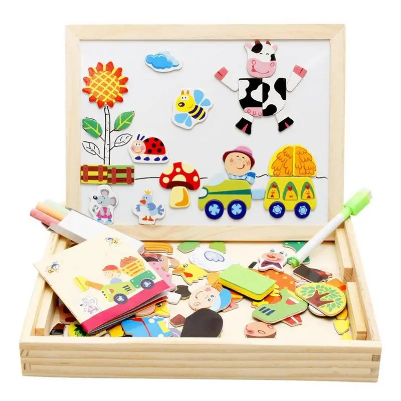 

Magnetic Puzzle Board Educational Wooden Farm Puzzles Children Cartoon Learning Toys Portable Sensory Toys For Preschool Nursery