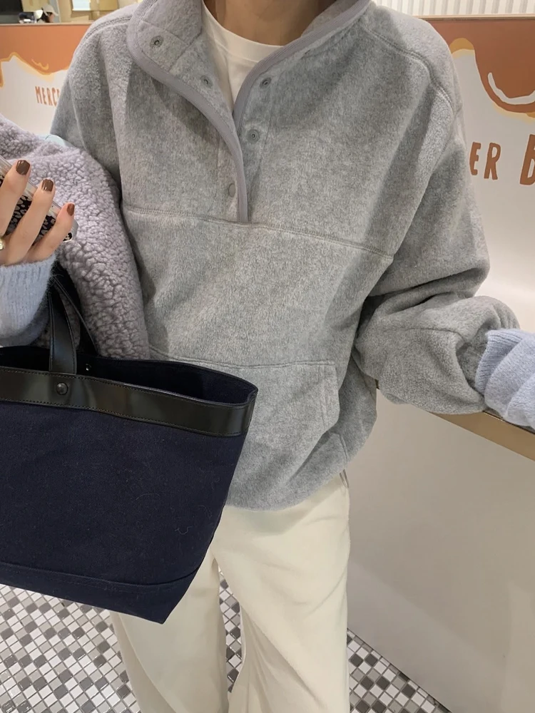 

Женская толстовка Fce Jaet, свободный крой с воротником-стойкой, осень-зима, теплый универсальный хлопковый топ-кенгуру, антивозрастной