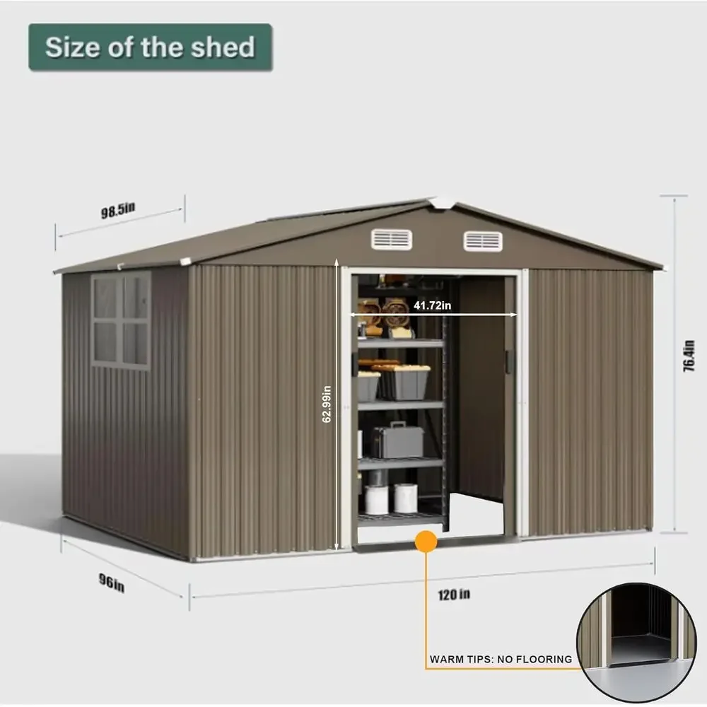 10T x 8T Outdoor Metal Storage Shed with Lockable Door, Sliding Door, and Air Vents for Gardening and Lawn Tools view 5