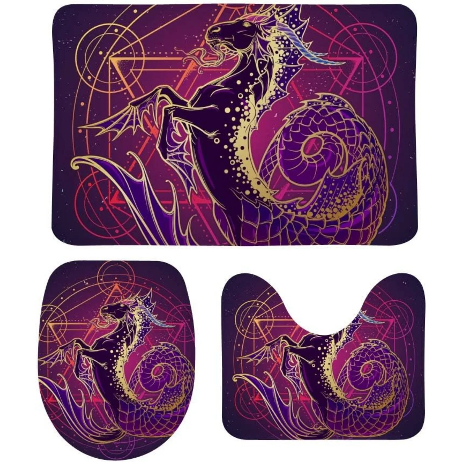 

Набор из 3 ковриков для ванной комнаты для автофургона с загадочным готическим дизайном, включая нескользящие коврики, U-образный контурный коврик и впитывающий туалет F