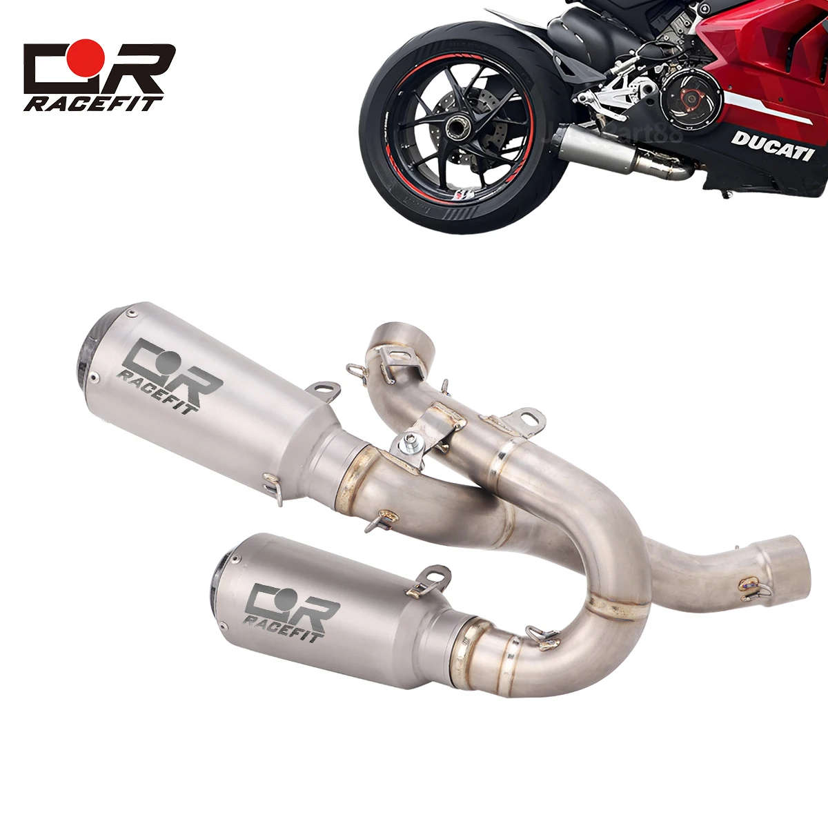 

Titanium Alloy Motorcycle Slip On Link Pipe With Escape Exhaust For Ducati Panigale V4 Streetfighter V4 S R 2018-2024 No DB Kill