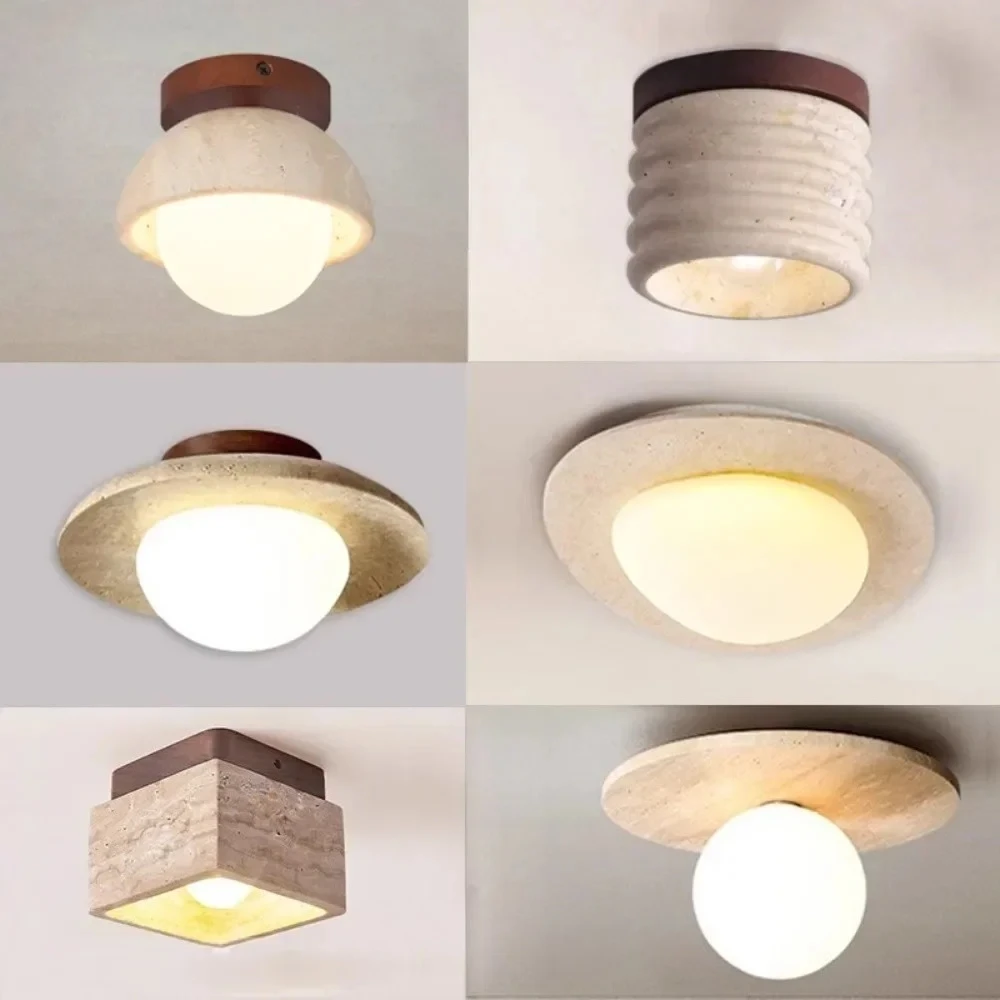 

Nordic LED Ceiling Lamp Modern Wabi Sabi Marble Downlight Corridor Balcony Bedroom Living Room Home Decor Wood Round Light