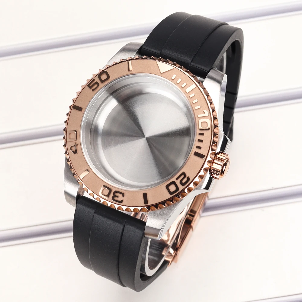 40mm Men 20ATM Watch Case Black Rubber Strap Sapphire For YACHT NH35 NH36 NH34 4R 7S26 Miyota8215 ETA2824 Watch Cases Refit Part image 3