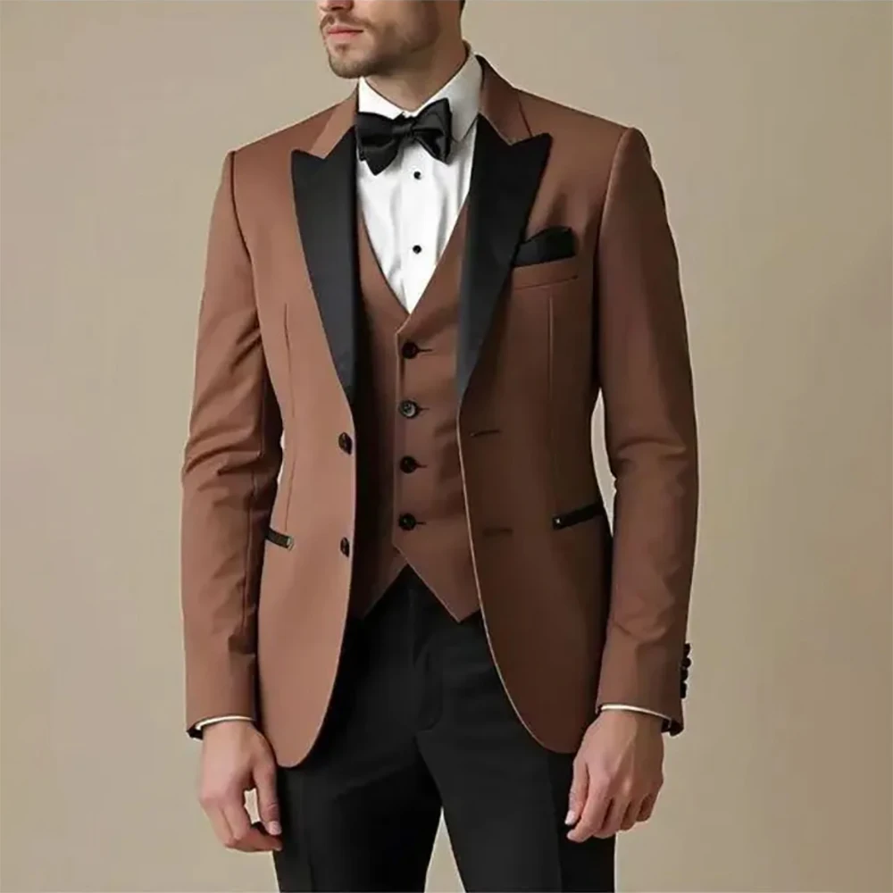 

Slim Fit Men's Suits High Quality Single Breasted Peak Lapel Skinny 3 Piece Jacket Pants Vest Full Sets Business Male Clothing