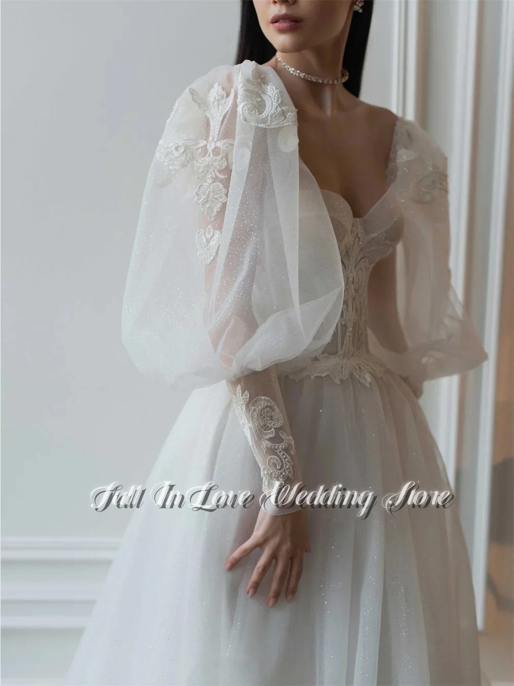 Detachable Long Puff Sleeves Tulle Wedding Dresses 3D Flower Sweethear Simple A-Line Bridal Gown Vestidos Customized 2025