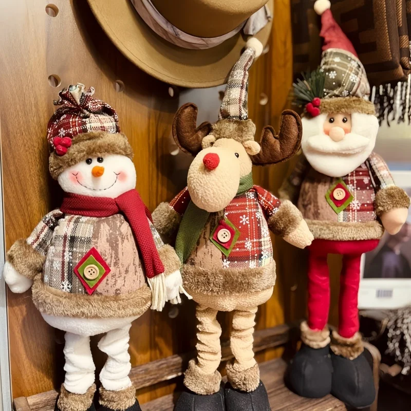 

2025 в наличии, большая эластичная рождественская стоячая кукла, домашний дисплей, Санта-Клаус, снеговик, олень, кукла, праздничные подарки на день рождения