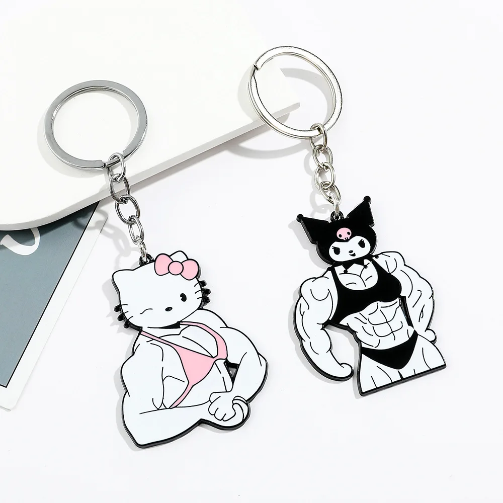 

Kawaii Spoof Muscle Hello Kitty Kuromi Keychain Creative Cartoon Backpack Pendant Decoration Children's Fun Toys Holiday Gifts