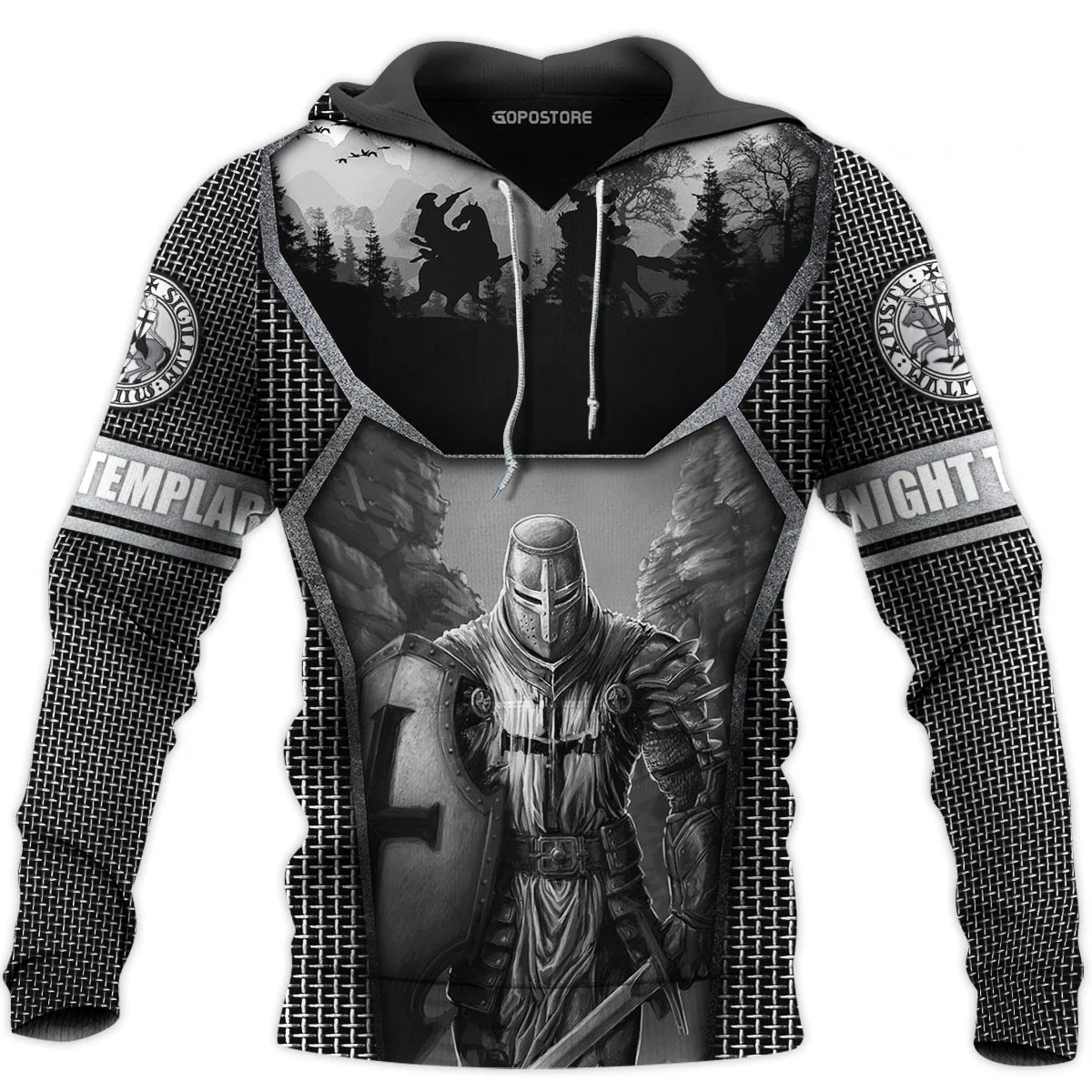 Knights Templar 3D-Druck Herren Laxity Hoodie Lässiger Oversize-Pullover Beliebter Streetwear-Mode-Sweatshirt Trendige Herrenbekleidung – Detail 2