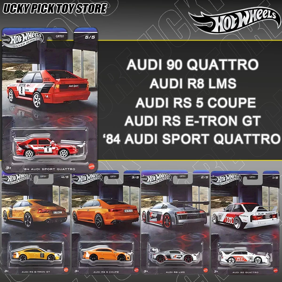 

Новый набор Hot Wheels Silver Series GRT01: модели автомобилей Audi 90, Audi R8, Audi Sport, Audi E-Tron GT из металла, коллекционный подарок