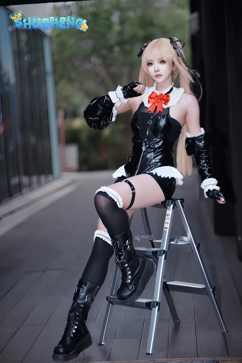 

Костюм для косплея Marie Rose из игры Dead or Alive, черный готический сексуальный кожаный комбинезон, носки, перчатки, женская униформа для вечеринки на Хэллоуин