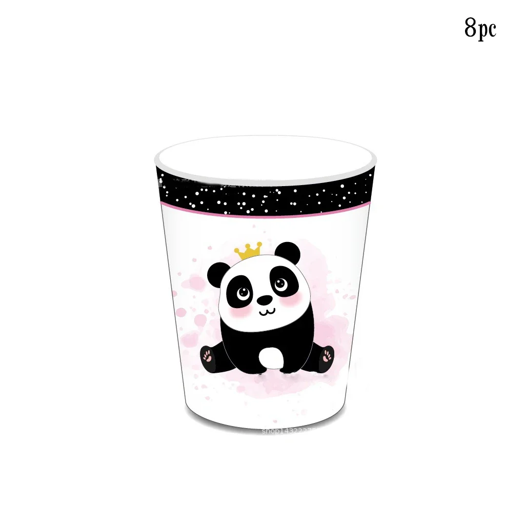 8Guests Giant Panda Disposable Tableware Cute Panda Plates Napkin Panda Theme Happy Birthday Party Kids Babyshower Decor