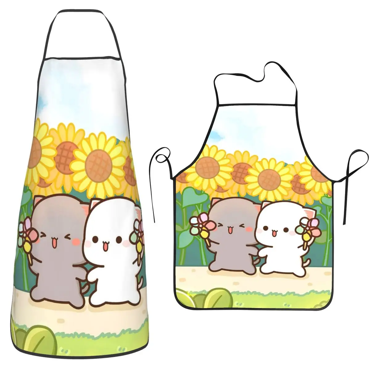Master Peach And Goma Mochi Cat Apron Chef Cooking Tablier Sleeveless Bib Kitchen Cleaning Pinafore for Women Men Gardening