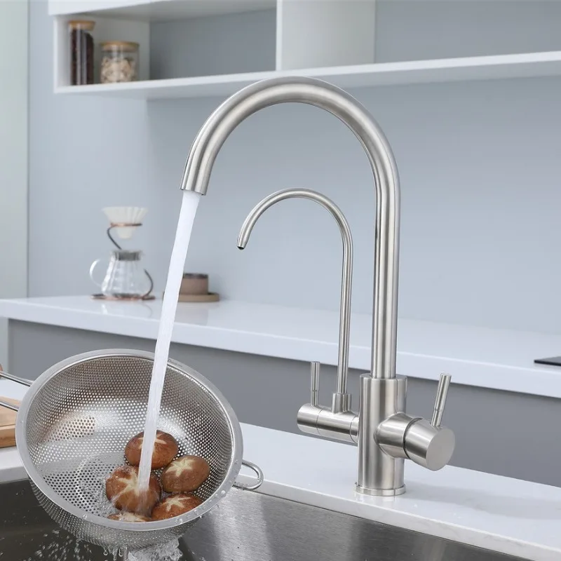 Three in One Clean Water Faucet 304 Stainless Steel Hot and Cold Direct Drinking Water Multifunctional Kitchen Faucet