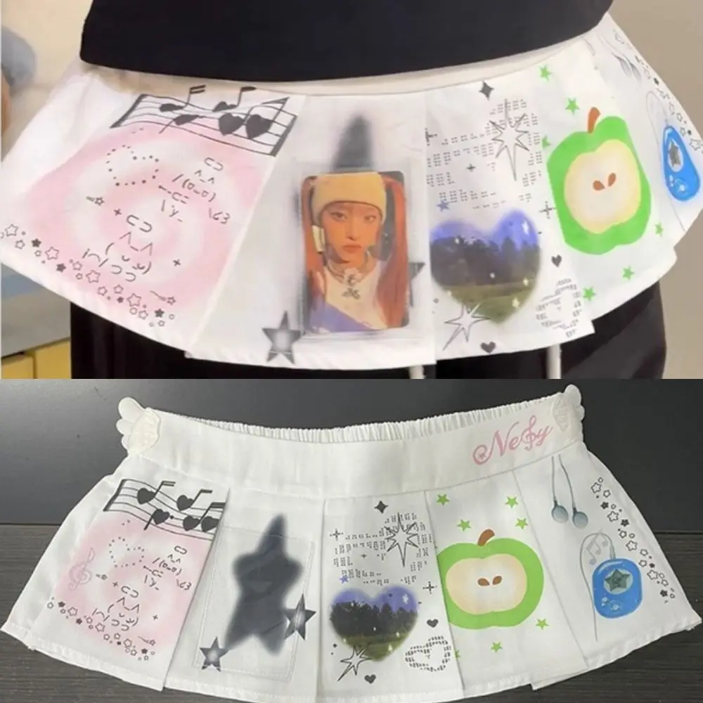 Minifalda informal de dibujos animados para decoración de pantalones vaqueros, faldas fruncidas con diseño de encaje Harajuku, ropa de calle Y2K de cintura alta, cortina a tope