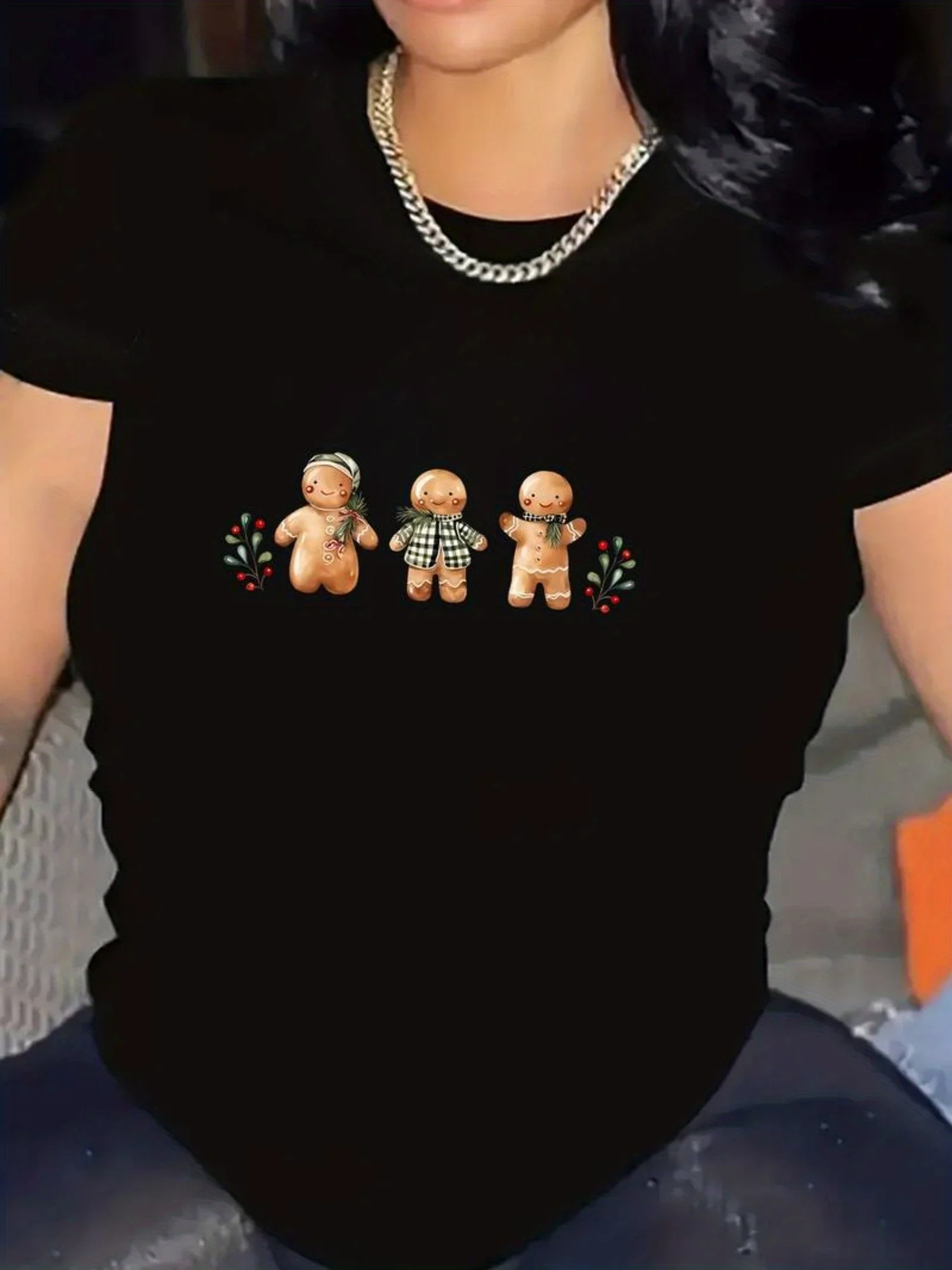 

Cartoon Gingerbread Graphic Printing Summer Autumn Winter Cotton Men and Women T-shirt Short Sleeve Luxury Outdoor Sports Brand