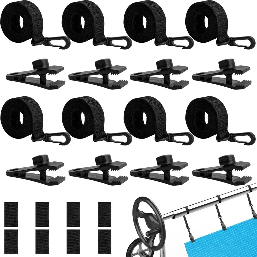 

18/24Pcs Heavy-duty Pool Solar Cover Reel Attachment Kit Fixed Rope&Clip Solar Cover Attachment Kit Straps Windproof Universa