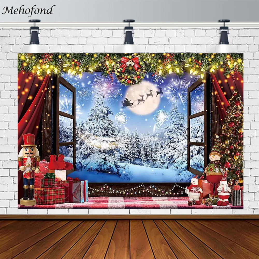 

Mehofond Photography Backdrop Winter Christmas Trees Window Snowland Moonlight Santa Sceney Decor Backdrop Photo Studio Supply