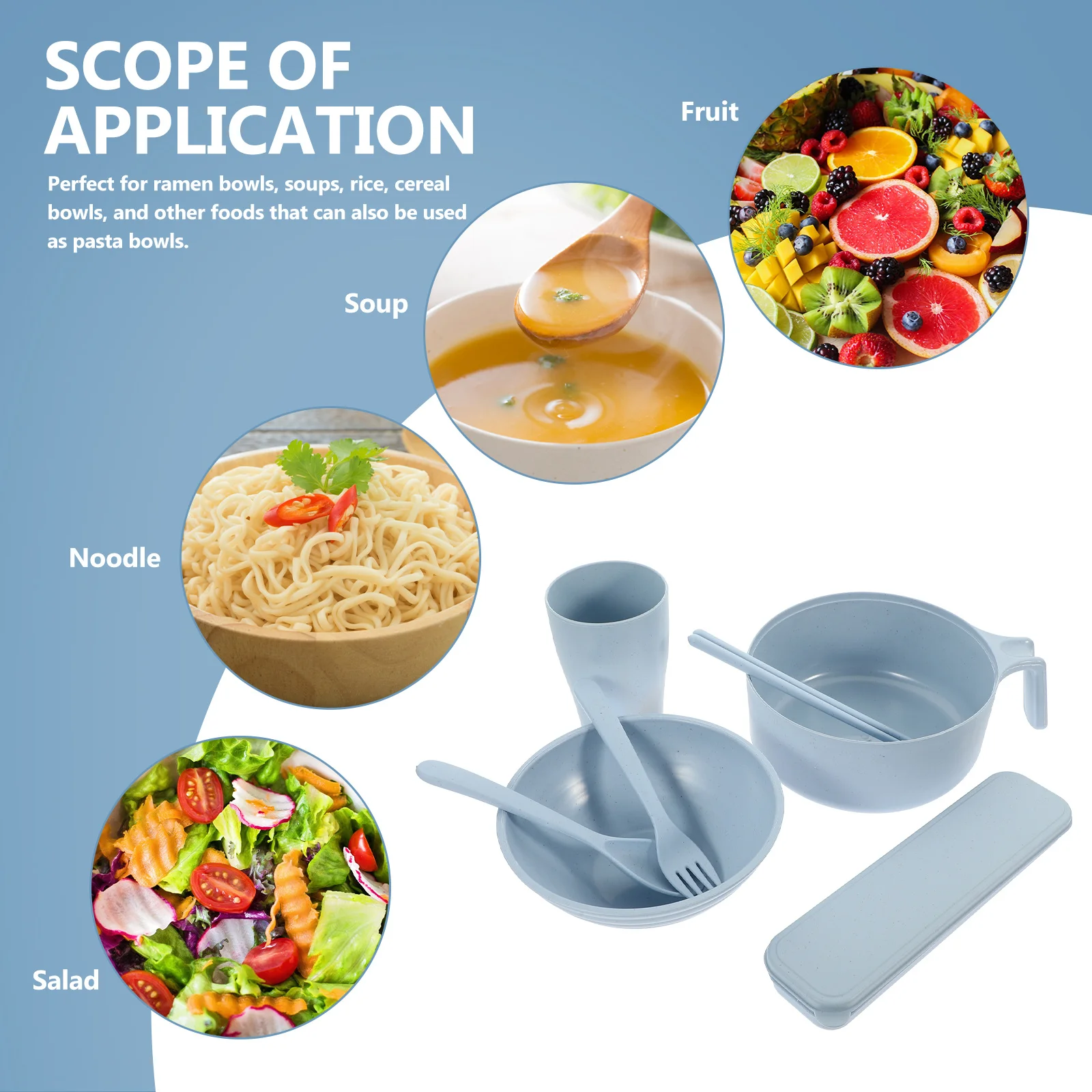 

1Set Wheat Straw Instant Noodle Bowl Set Anti-Scald Ramen Soup Rice Salad Food Container with Lid Tableware Noodle Bowl