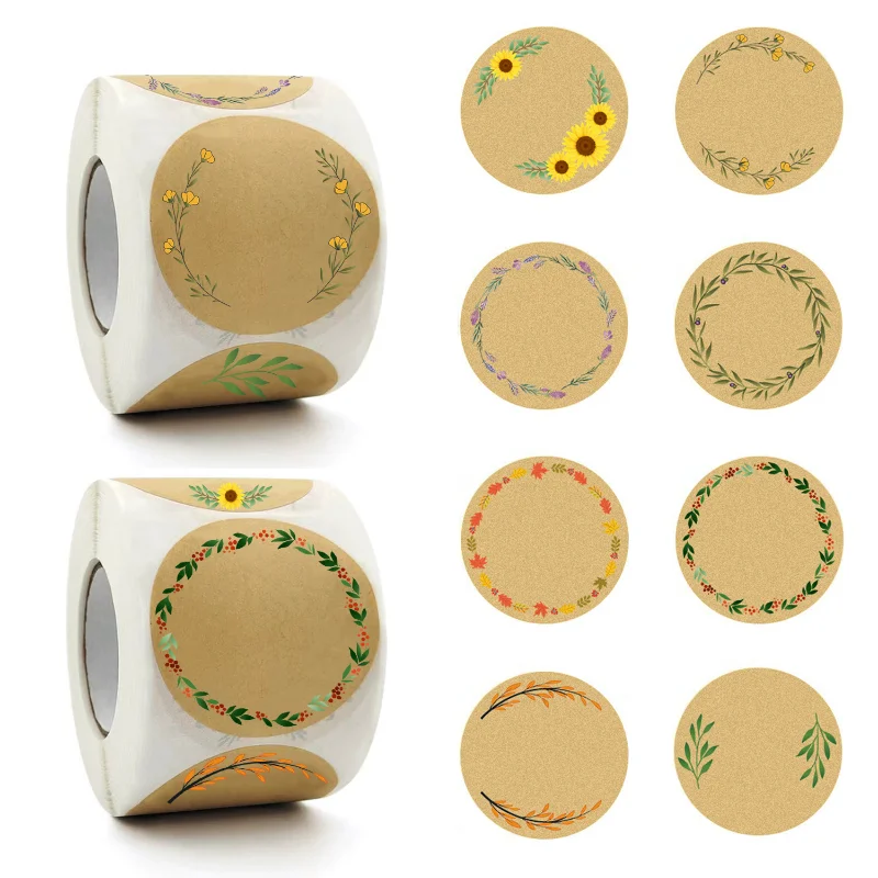 Kraft Paper Labels Stickers Round Handmade Stickers Self-Adhesive Brown for Baking Gift Bags Packaging Jam Jar Canning