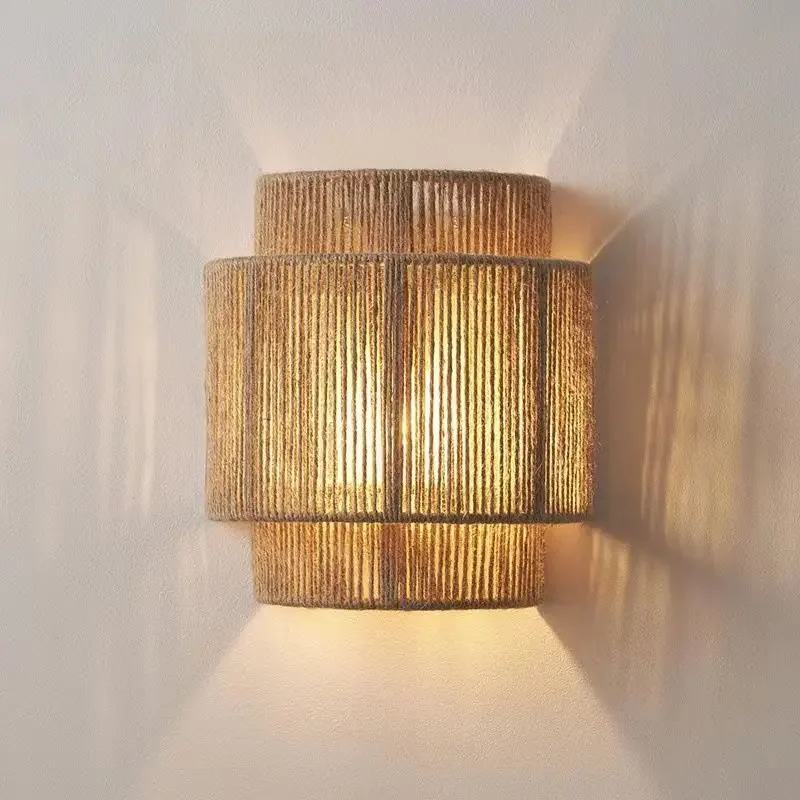 Personalized hemp rope bedroom restaurant B & B retro hand-woven wall light, lighting tools