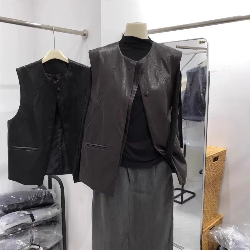 

Large Size 300 Pou Faionable Korean Sle Leather Vest Men's Autumn Winter New Sle Sli Vest Jaet for Teens
