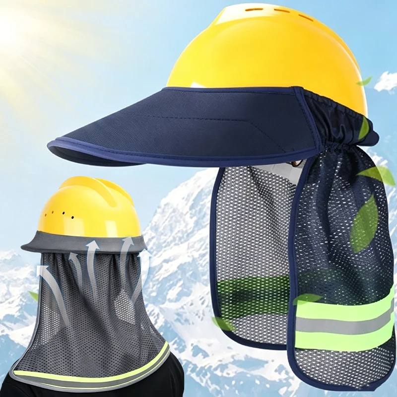 Construction Safety Reflective Hard Hat Shade Neck Shield Helmet Sun Shade Reflective Stripe Summer Sun Protection for Working