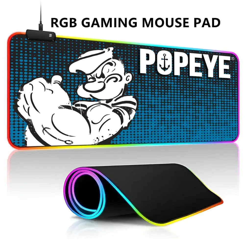 Anime P-Popeye Mouse Pad RGB LED Light Gaming Waterproof Large Gamer Mouse Carpet Big Mause Keyboard Pad PC Desk Play Mat with B