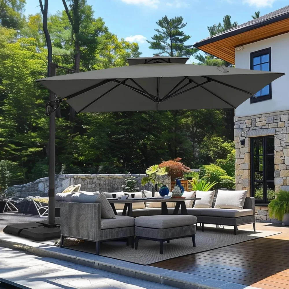 

9' x 12' Cantilever Patio Umbrella with Base Included, 360°Rotation Outdoor Umbrella, Rectangular Large Double Top, Customized