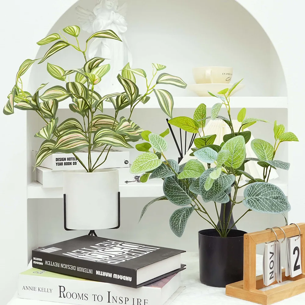 

Artificial Plants Fake Begonia Desktop Leaf Plant Wall Grass Plastic Tree Branch Floral Small Creeper for Home Office Decor