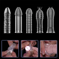 9 Types Transparent Crystal Reusable Condom Clit Massager Delay Ejaculation Male Extension Enlargement Penis Sleeve Sex Toys