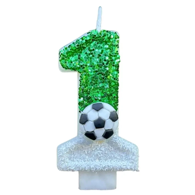 Football Children\'s Birthday Candles Number 0-9 Green Sparkles Birthday Creative Soccer Candle for Boy Party Cake Top Decoration