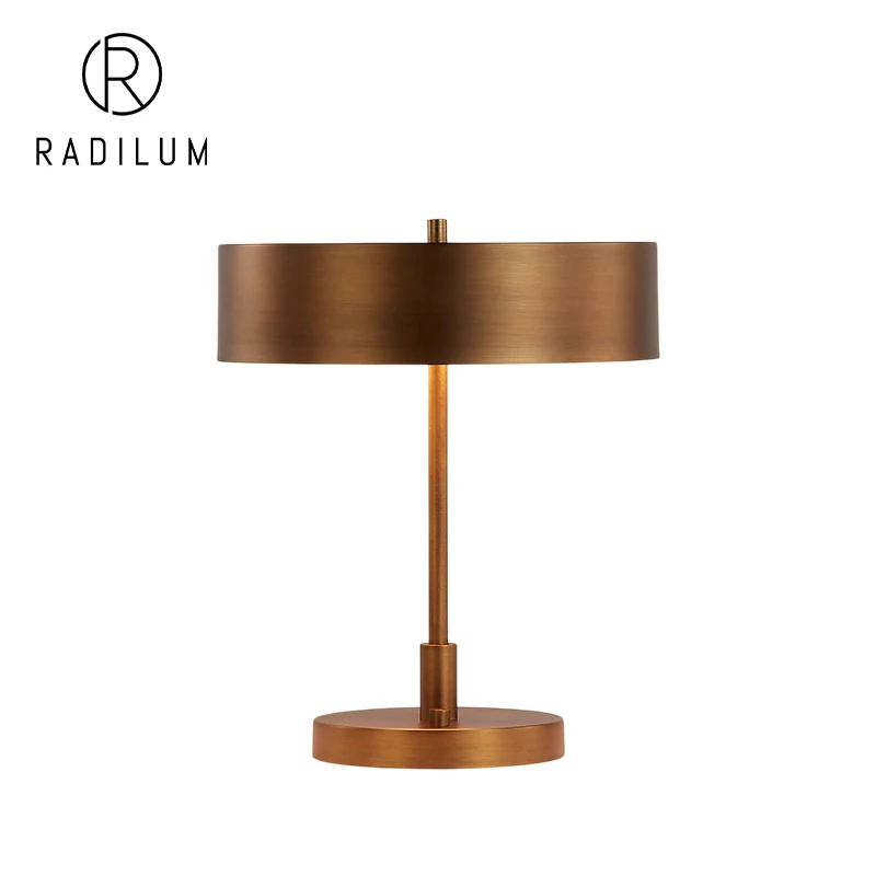 Brass Table Lamp Modern Industrial Luxury Office Bedside Metal Drum Shade LED E27 Factory Wholesale Crossborder Zain Table Lamp